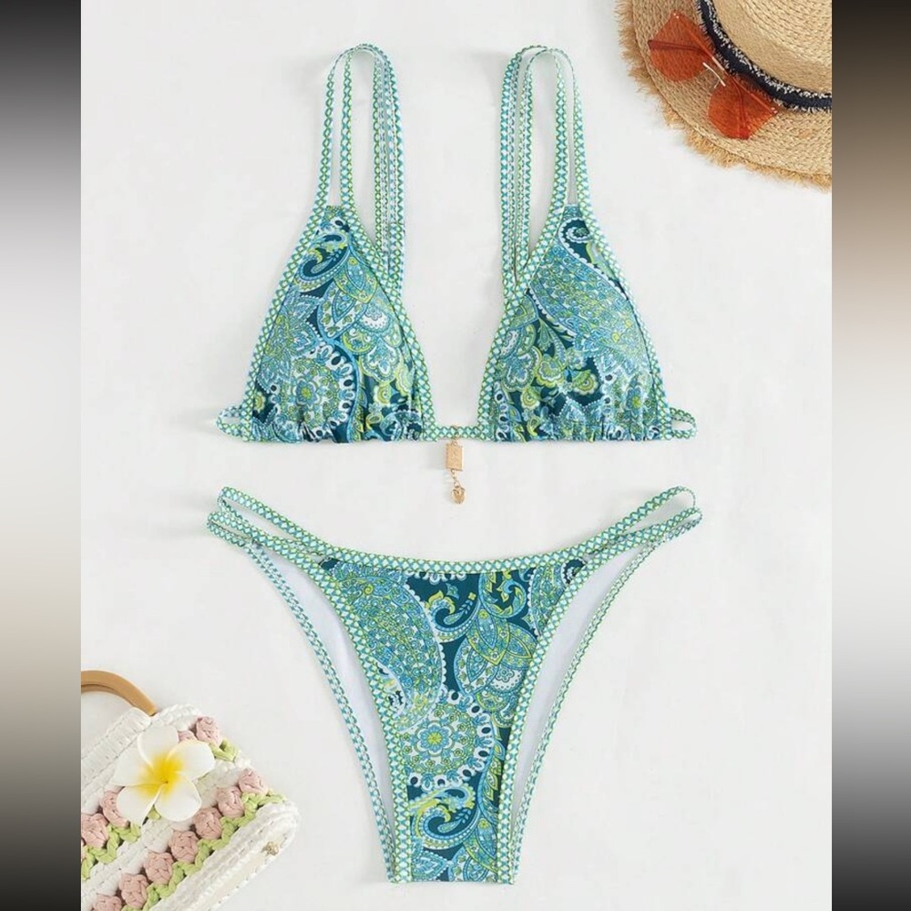 Rebellious Rose Turquoise Bikini View 2